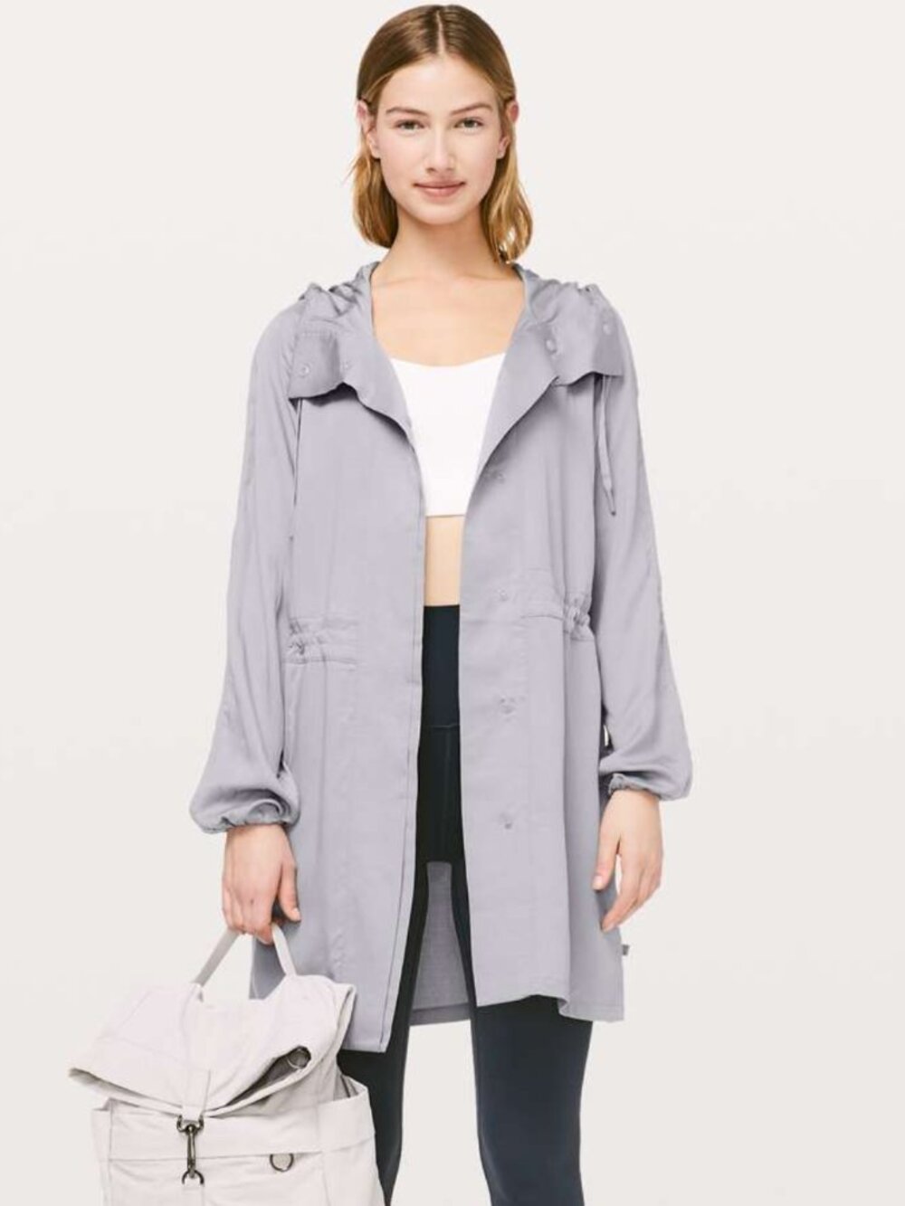 Lululemon City Stroll Jacket Silverscreen Gray Size 8 trench cinched tencel